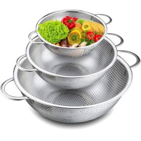 Colander Set of 3, Stainless Steel Micro-Perforated Colanders Strainers for Draining Rinsing Washing, Ideal for Pasta Vegetables Fruits Colander Set of 3, Stainless Steel Micro-Perforated Colanders Strainers for Draining Rinsing Washing, Ideal for Pasta Vegetables Fruits